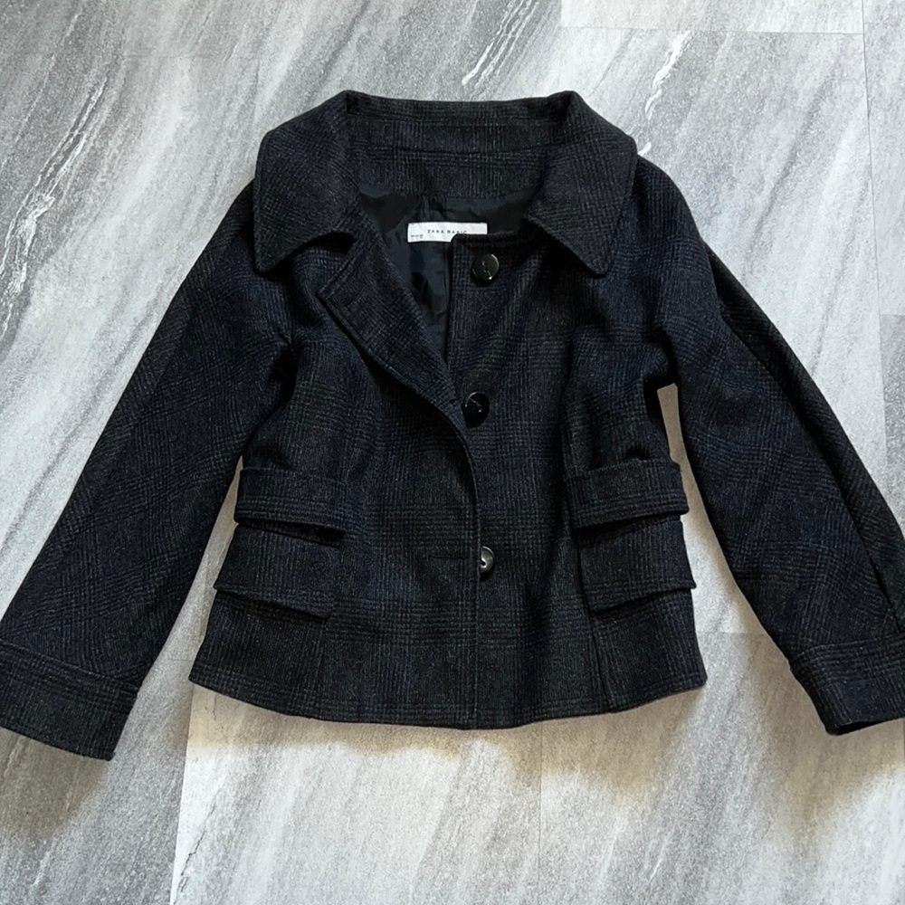 Cropped Wool Peacoat size large grey black Zara Basic - Picture 3 of 7